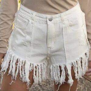 POL Twill frayed jean white shorts